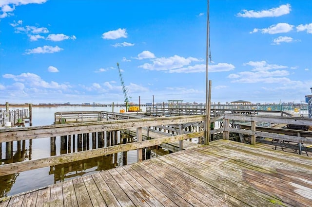 dock area with a water view