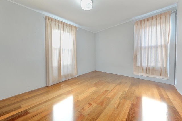 spare room with crown molding and hardwood / wood-style flooring