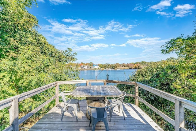 wooden terrace with a water view