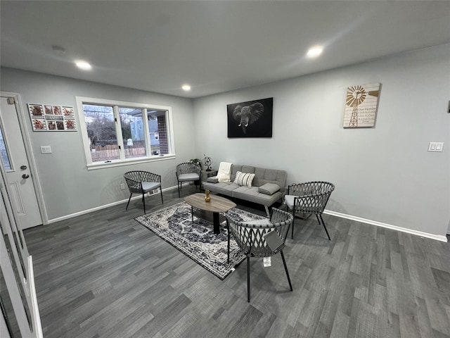 living room with dark hardwood / wood-style floors