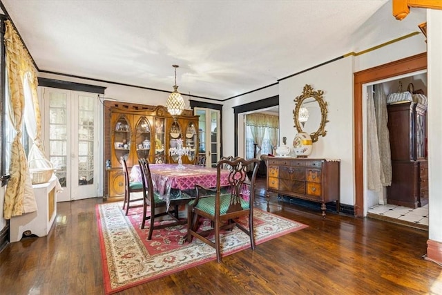 dining room with a wealth of natural light and dark wood-type flooring