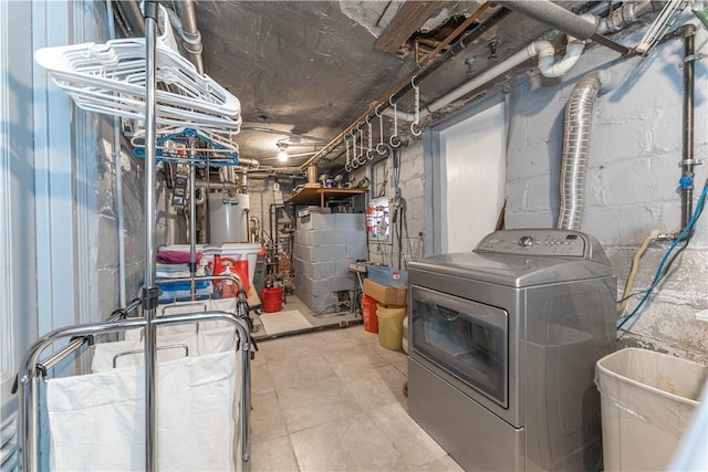 interior space with gas water heater and washer / clothes dryer