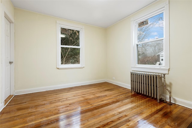 spare room with radiator and light hardwood / wood-style flooring