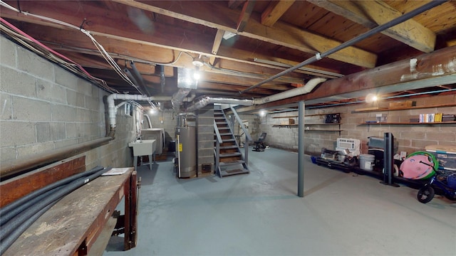 basement featuring gas water heater