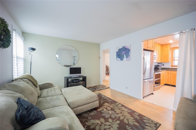 living room featuring light hardwood / wood-style flooring and plenty of natural light