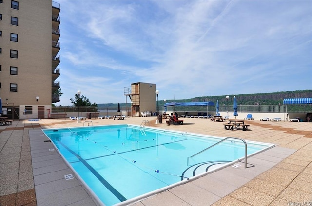 view of swimming pool featuring a patio