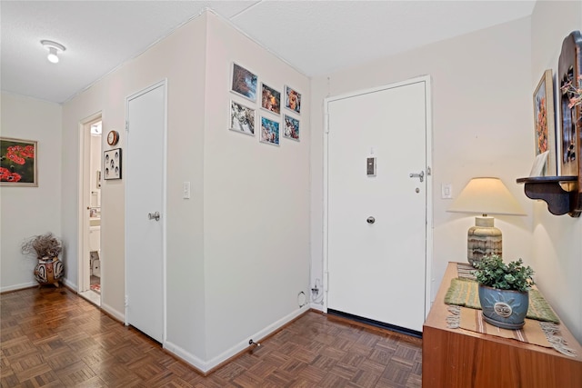 foyer entrance with dark parquet flooring