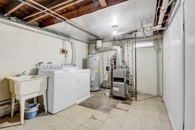 laundry area featuring washing machine and clothes dryer and water heater