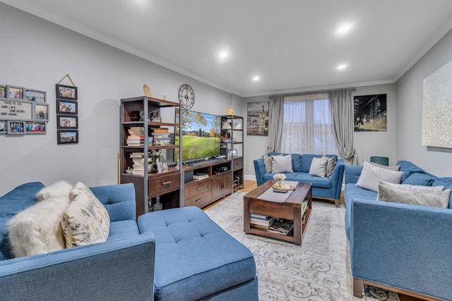 living room featuring ornamental molding