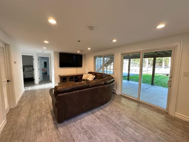 living room with hardwood / wood-style flooring