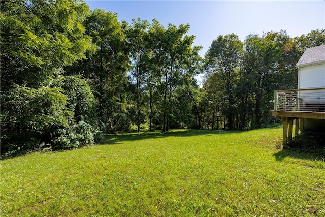 view of yard featuring a wooden deck