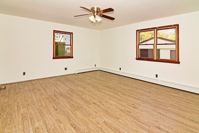 empty room featuring ceiling fan and light hardwood / wood-style floors