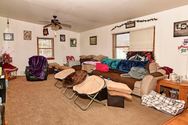 living room with ceiling fan