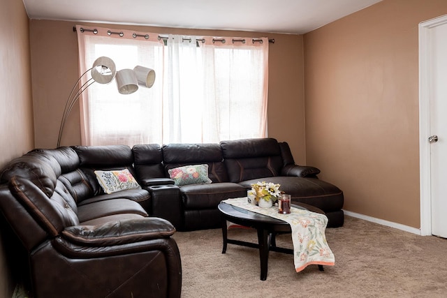 living room with light colored carpet