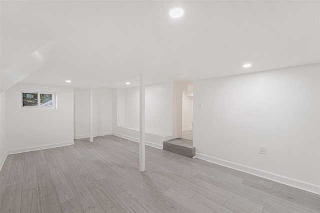 basement with light wood-type flooring