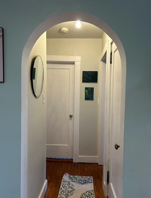 hallway featuring dark hardwood / wood-style floors