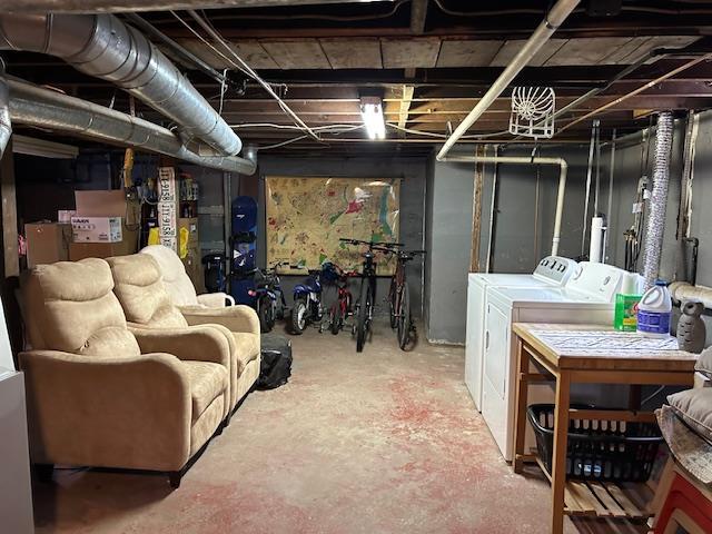 basement with independent washer and dryer