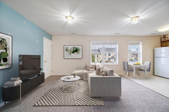 living room with carpet floors