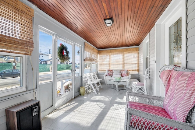 sunroom / solarium with wood ceiling