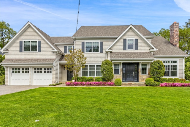 view of front of property featuring a front yard and a garage