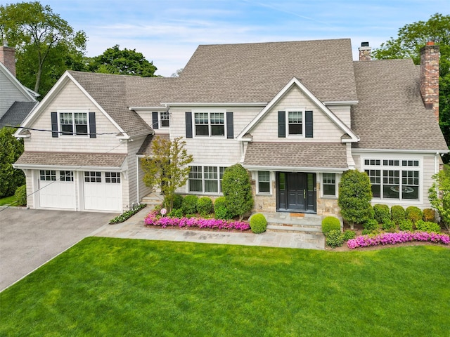 craftsman-style house with a front lawn and a garage