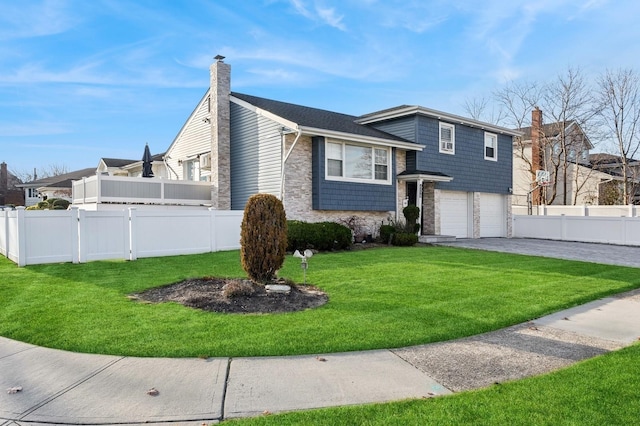 view of front of home featuring a front yard and a garage