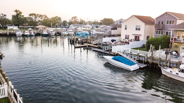 view of dock featuring a water view