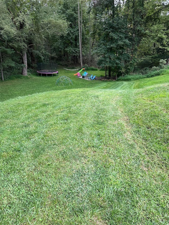 view of yard with a trampoline