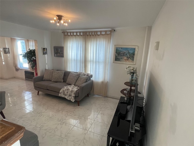 living room featuring radiator