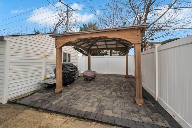 view of patio with a gazebo and grilling area