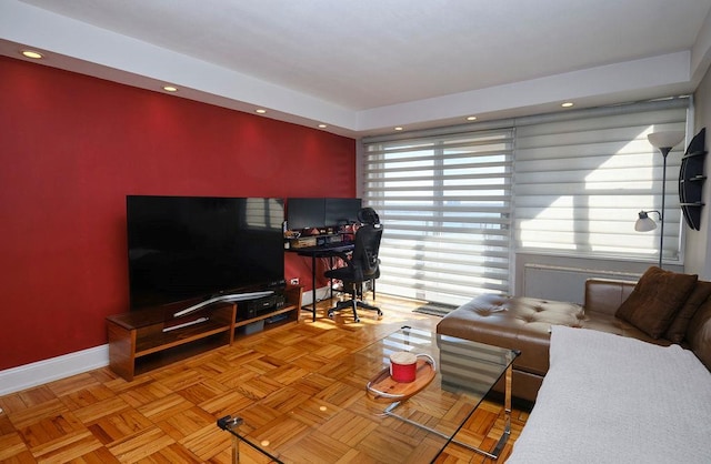 living room with light parquet floors