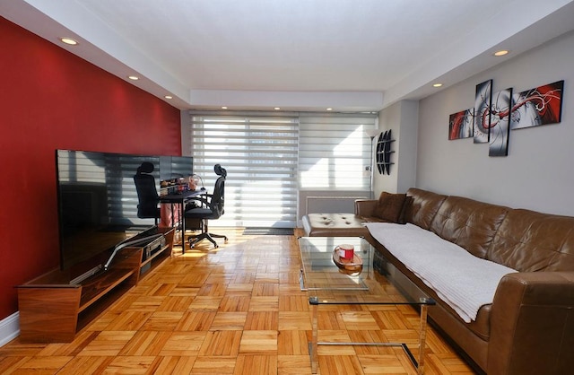 living room with light parquet flooring