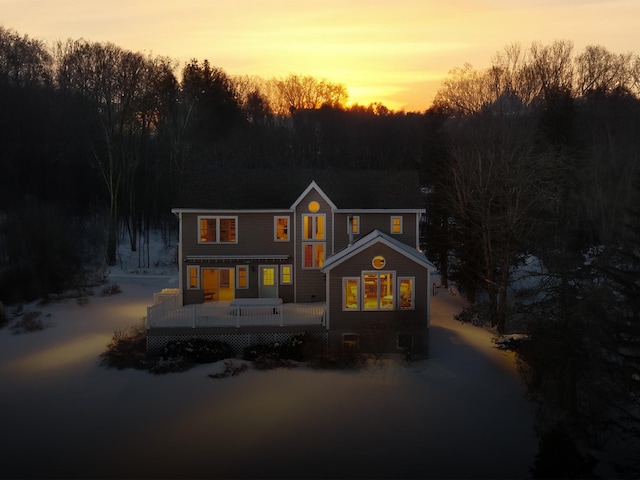 view of front of home with a wooden deck