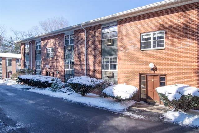 view of snow covered building