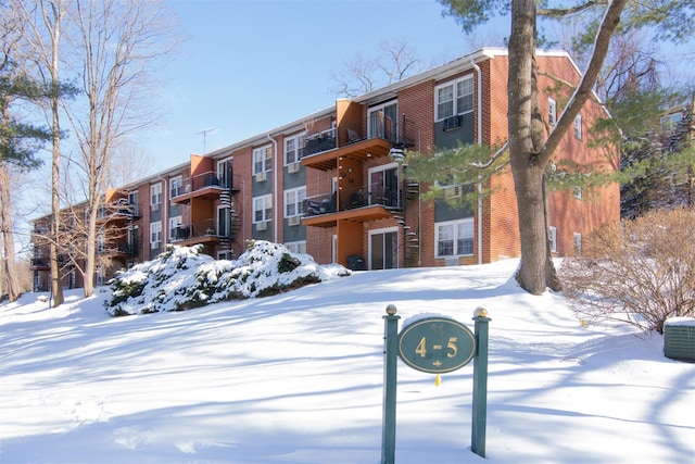 view of snow covered building