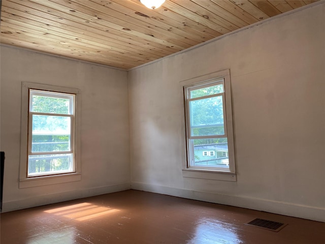 empty room with hardwood / wood-style floors and wood ceiling