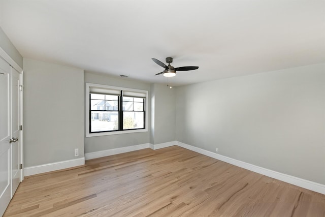 unfurnished room featuring light hardwood / wood-style floors and ceiling fan