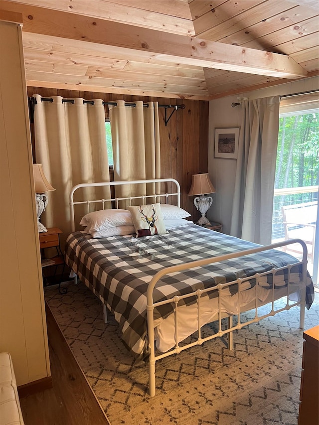 bedroom with wooden ceiling