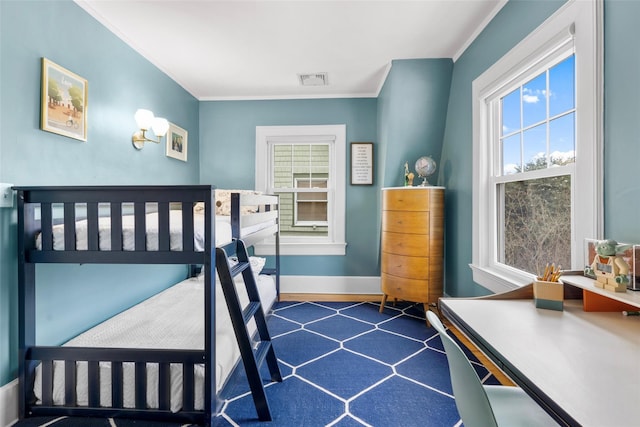 bedroom with ornamental molding