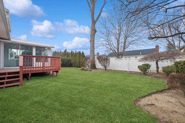 view of yard with a wooden deck