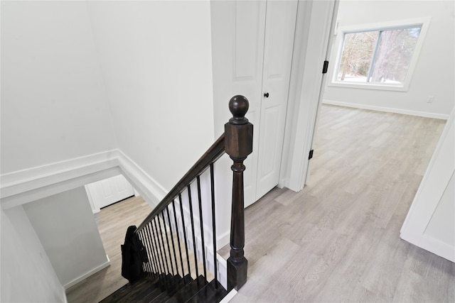 staircase featuring wood-type flooring