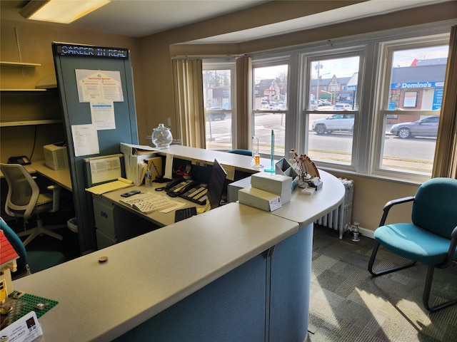 office featuring radiator and baseboards