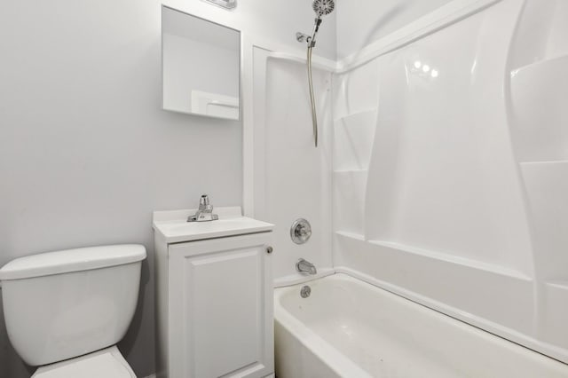 full bathroom with shower / bathing tub combination, vanity, and toilet