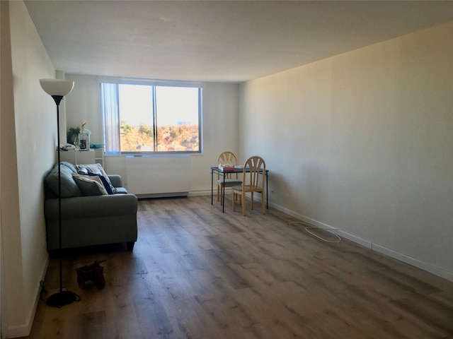 living area with hardwood / wood-style floors