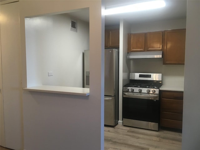 kitchen featuring light wood-type flooring and stainless steel appliances