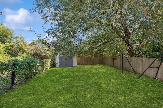 view of yard with a shed