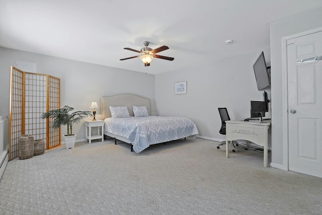 bedroom featuring ceiling fan and carpet floors