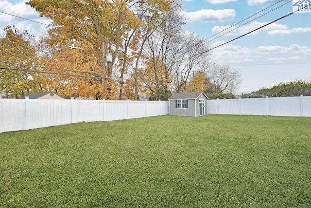 view of yard featuring a storage shed