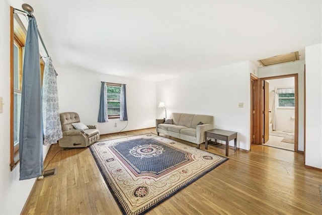 living room featuring hardwood / wood-style floors and a healthy amount of sunlight