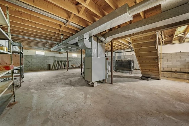 basement with heating unit